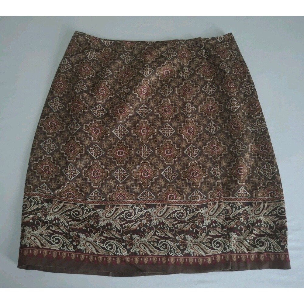 Vtg 90's Talbots Womens Brown Paisley Wrap Pencil Skirt 8/10 Elegant Office GC